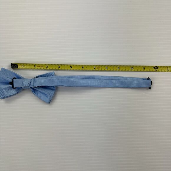 Pronto Uomo Light Blue Silk Bow Tie & Pocket Square Set Formal Wedding - Picture 6 of 9